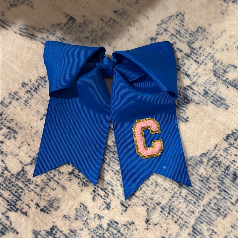 Blue Kids Hair Bow with Pink Letter